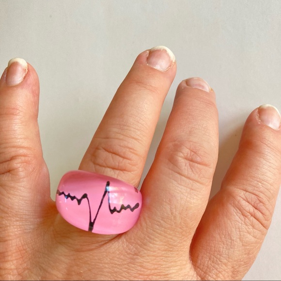 Pink Acrylic Life Line Dome Ring - Picture 1 of 1
